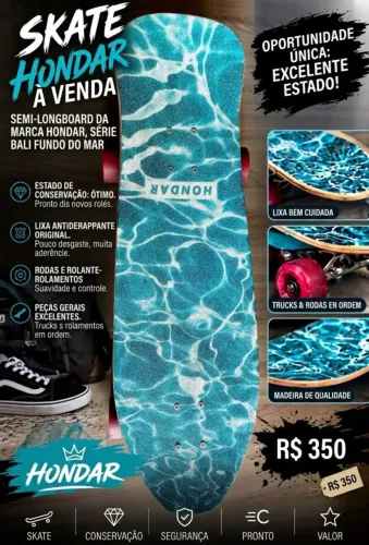 Skate HONDAR Semi-longboard série Bali fundo do mar