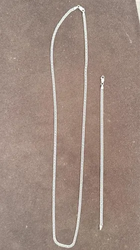 Conjunto Corrente Elo Duplo 3mm + Pulseira 4mm Masculina Prata