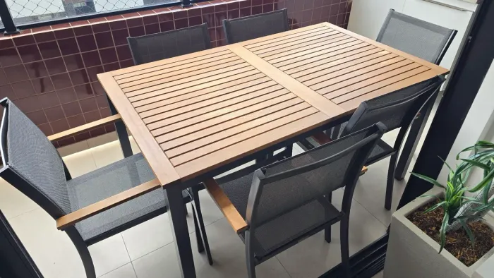 Mesa de Jardim em Alumínio e Madeira | Oris<br>Cadeira de Jardim 84x55 cm Cinza Oris Nateria