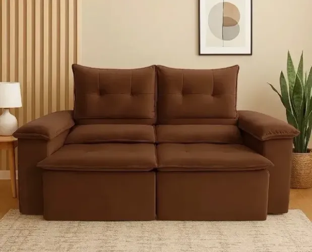 SOFÁ LIVING SHANGAI 180CM 2 LUGARES RETRÁTIL E RECLINÁVEL EM SUEDE