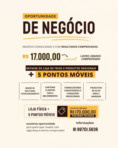 Repasse de loja de Frios e Produtos Regionais