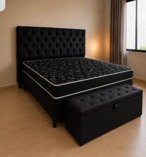 Super oferta cama box molas ensacadas + cabeceira + puff baú novo 749,99 entrega grátis