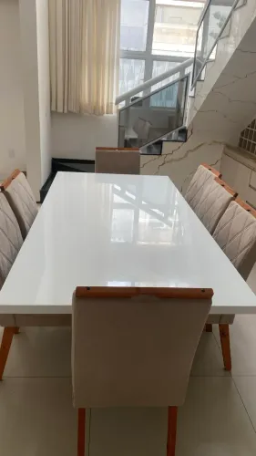 Mesa de Jantar MDF e Vidro com 8 Cadeiras - Ótimo Estado
