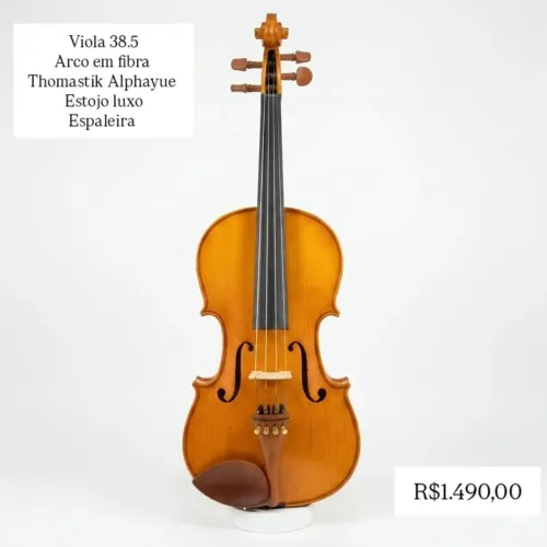 Viola de arco ajustada por luthier.  Cordas Thomastik Alphaye.  Arco fibra