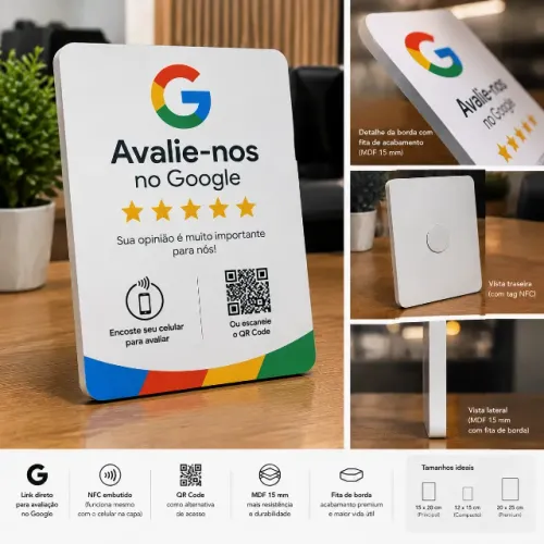 Placa NFC Avaliação Google + QR Code para Empresas | Mais Avaliações