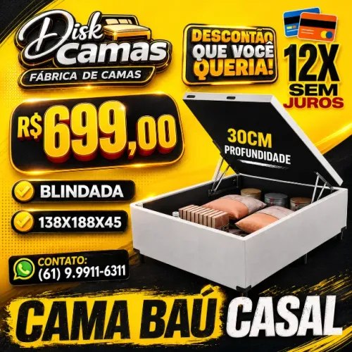 Cama Baú Casal 138x188x45 com 30cm de Profundidade - Só R$699,00