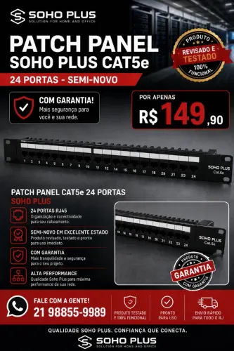 Patch Panel Furukawa Soho Plus Cat5e 24 portas seminovo