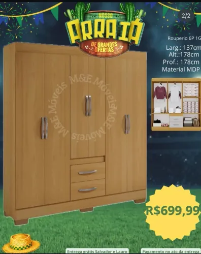 Guarda roupa 6 portas com entrega gratuita