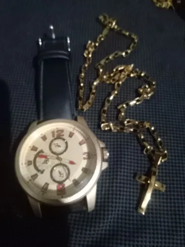 Kit relógio mais corrente aço inoxidável pegar Havan ou posto canaã