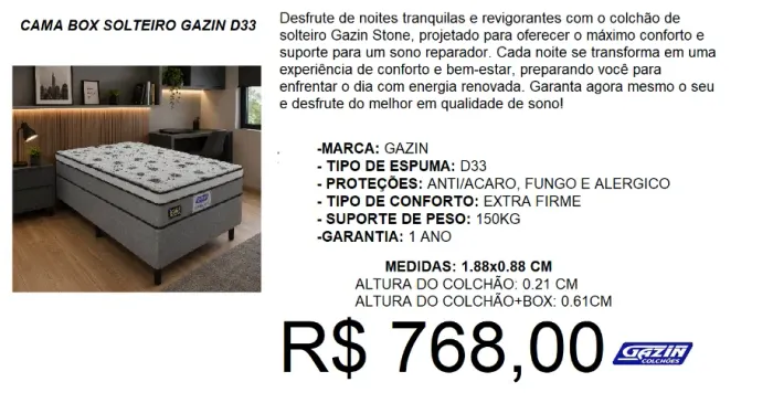Colchão+box - gazin - compre hoje e receba em até 72 horas