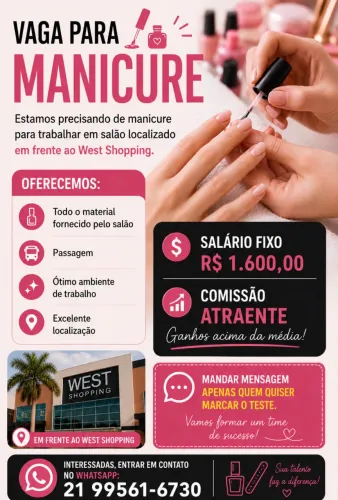 Vaga para manicure Nail design em Campo Grande Rj