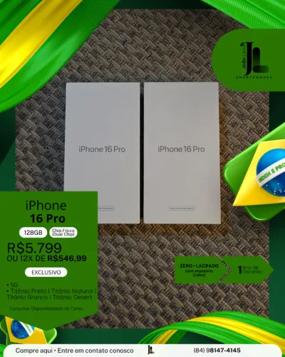 IPHONE 16 PRO, 128GB, CHIP FÍSICO (DUAL CHIP), LACRADO, EXCLUSIVO!