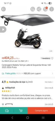 Carenagem rabeta esquerda nmax zera sem uso  2025  e correia original sem uso 