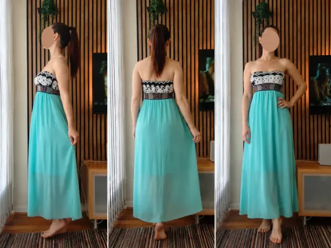 Vestido longo verde, elegante e sem alça