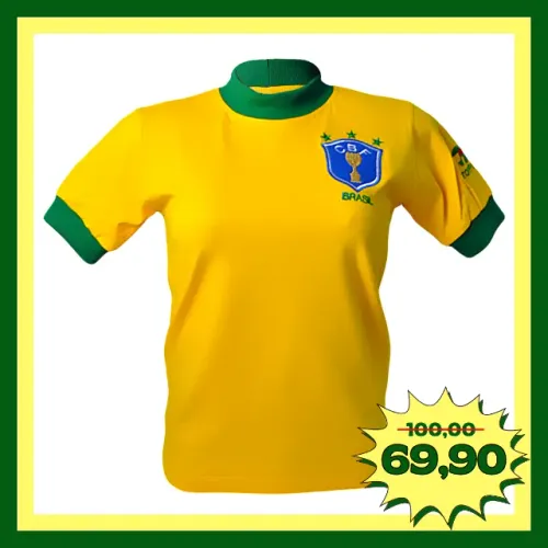 CAMISA BRASIL 1982 FEMININA - RETRÔ - BABY LOOK - BORDADA - EM TRICOT - 30% OFF