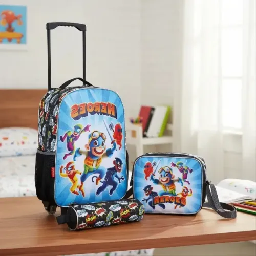 Mochila Infantil de rodinha com estojo e lancheira Voltas as Aulas Menino Menina