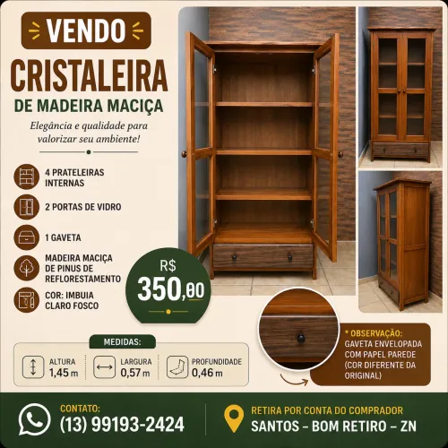 Cristaleira em madeira maciça 
