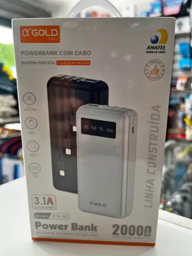 Power Bank 20000mAh ?Gold Pro Turbo 3.1A com Cabos Integrados e Display Digital ? Carregad