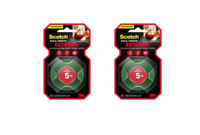 Kit com 2 rolos de Fita Dupla Face Scotch 3M Fixa Forte Fixação Extrema 24mm x 2m