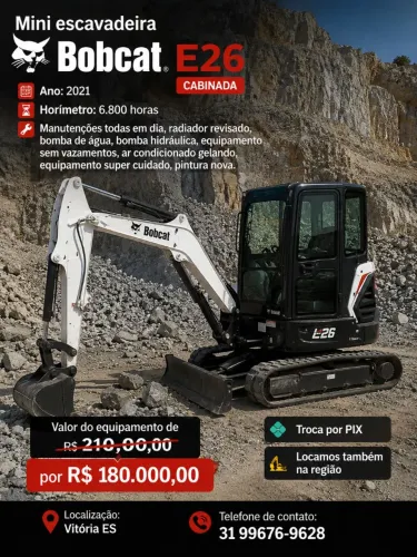 Bobcat E26 cabinada mini escavadeira