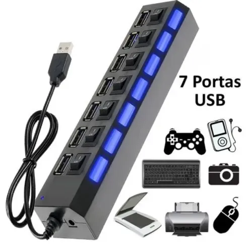 HUB 2.0 USB 7 Portas ou 4 Portas com Botão ON/OFF