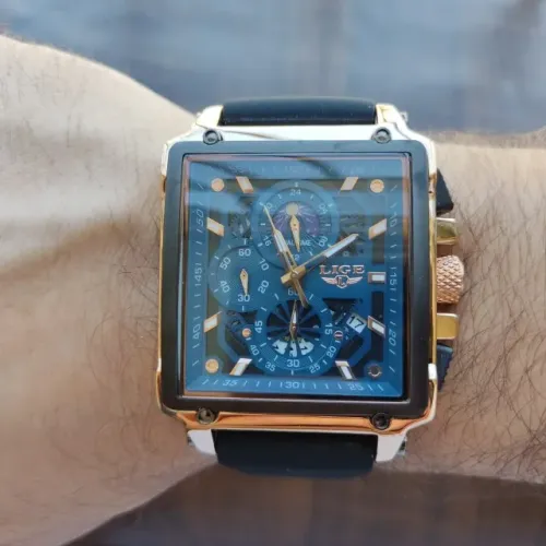 Relógio Lige Quadrado Bronze e Azul