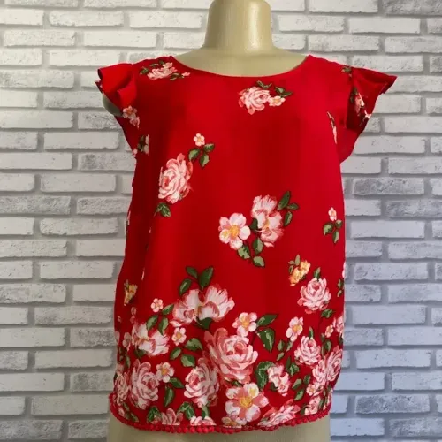 Blusa/Bata Vermelha Florida Twine & String Crepe Tamanho M