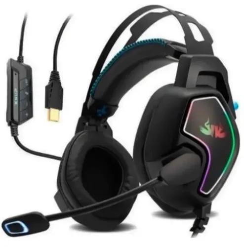 Headset Gamer Fone de Ouvido + Microfone Com Fio Knup KP-487, Rgb, Led, 7.1, USB