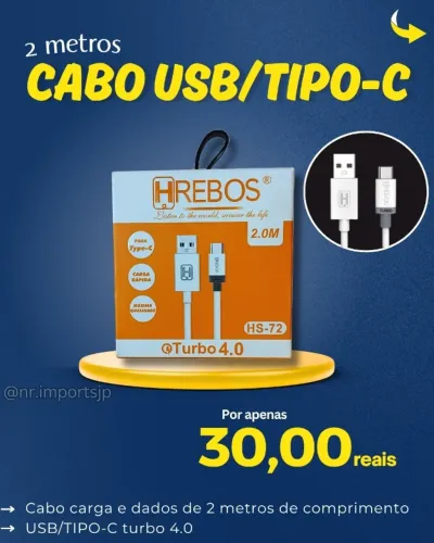 Cabo USB para Tipo-C 2 metros 