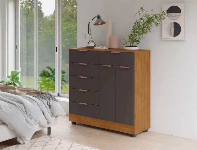 CÔMODA 100% MDF 2 PORTAS 6 GAVETAS