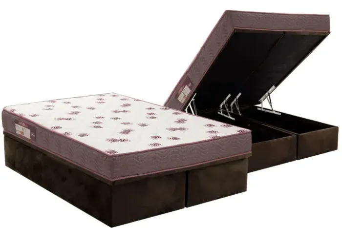 Cama Box Baú Queen e Colchão Queen Pantanal