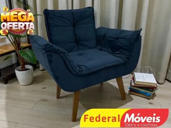 Poltrona Azul Veludo (TEMOS CREDIÁRIO)
