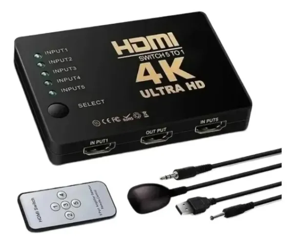 Switch Hdmi Hub 5x1 Splitter 4k Com Controle 1080p Selector