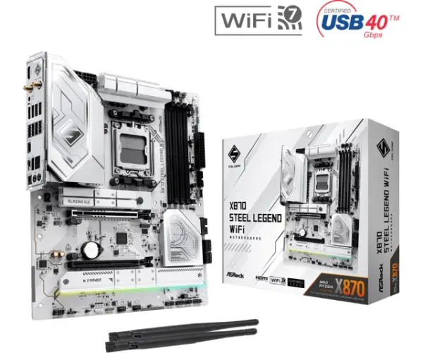 Placa Mãe ASRock X870 Steel Legend Wi-Fi 7, DDR5, Socket AM5, até 256GB, ATX, M.2 NVMe