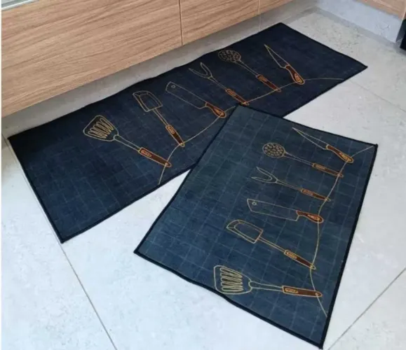 Jogo De Tapete Passadeira Belga Para Cozinha - 2 Peças - Antiderrapante