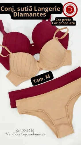 Conjunto Lingerie Diamantes - Preto e Chocolate