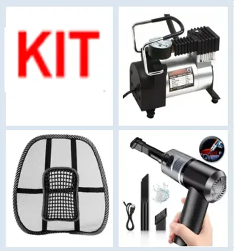 ** Kit ( Compressor de Ar Veicular Com Fio + Encosto Lombar + Mini Aspirador de Pó ) z1034