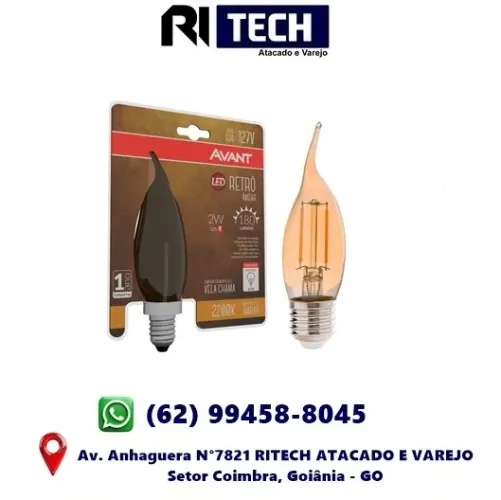 Lâmpada Led Retro Avant Vela Chama 2w E14 Ambar 2200k 127V