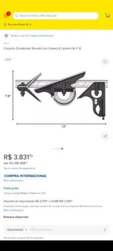 Conjunto Combinado Starrett Com Cabeça E Lâmina De Y 12