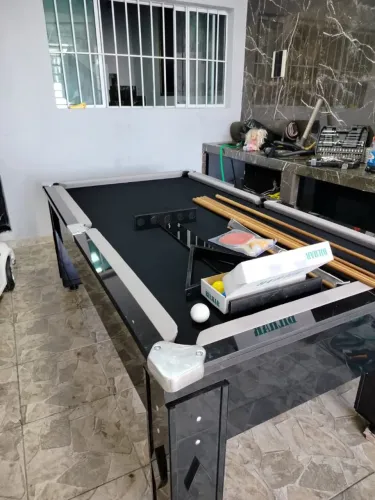 Mesa de bilhar sinuca madeira preta BRILHANTE na promoção 