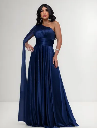 Vestido Festa Casamento Madrinha/Formatura, Azul Marinho Com Brilho. Tamanho GG <br>