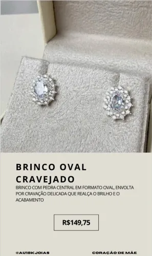 Brinco Oval Cravejado em Prata 925