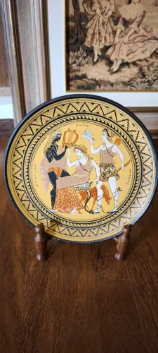 Prato grego em cerâmica 30 cm pintado a mão 