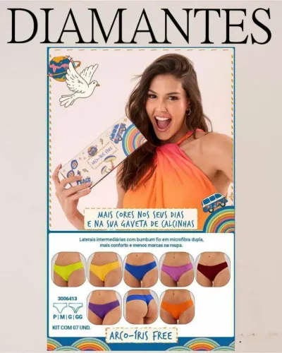 Kit com 7 calcinhas biquine microfibra costa fio fatal arco íris 
