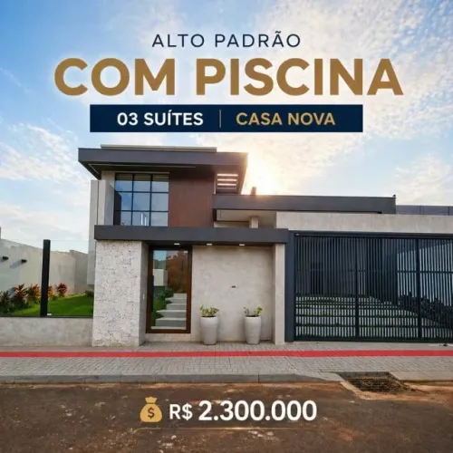 Belíssima casa, nova, com área de festas e piscina para venda em bairro nobre de Chapecó