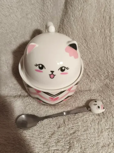 Conjunto canecas e colher gatinho