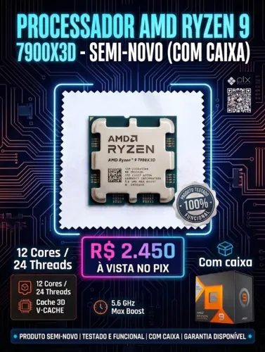 Ryzen 9 7900X3D 12 núcleos/24 threads c/caixa AM5