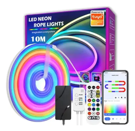 Fita de Led Neon RGB Wifi TUYA 10m Flexível App Sem Fio com Controle