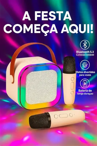 Karaokê com 2 microfones, caixa de som