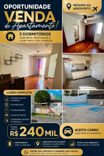 Oportunidade! Apartamento 3 Dormitórios com Piscina - R$ 240 Mil | Aceita Carro